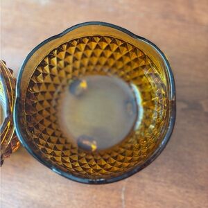 Vintage Indiana Glass Amber Diamond Point Footed Bowl